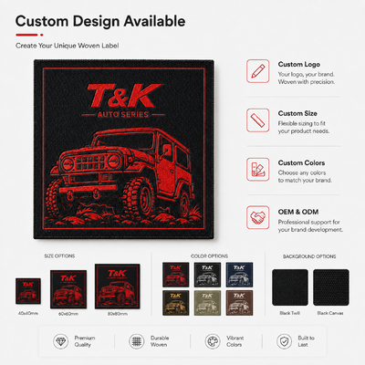 Premium Custom Woven Brand Labels for Auto Series Clothing Off-Road Jackets Hats Bags and Fashion Branding